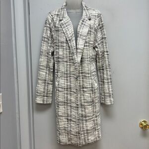 Melloday Black & White Tweed Open Front Coatigan | Modern Plaid Layer